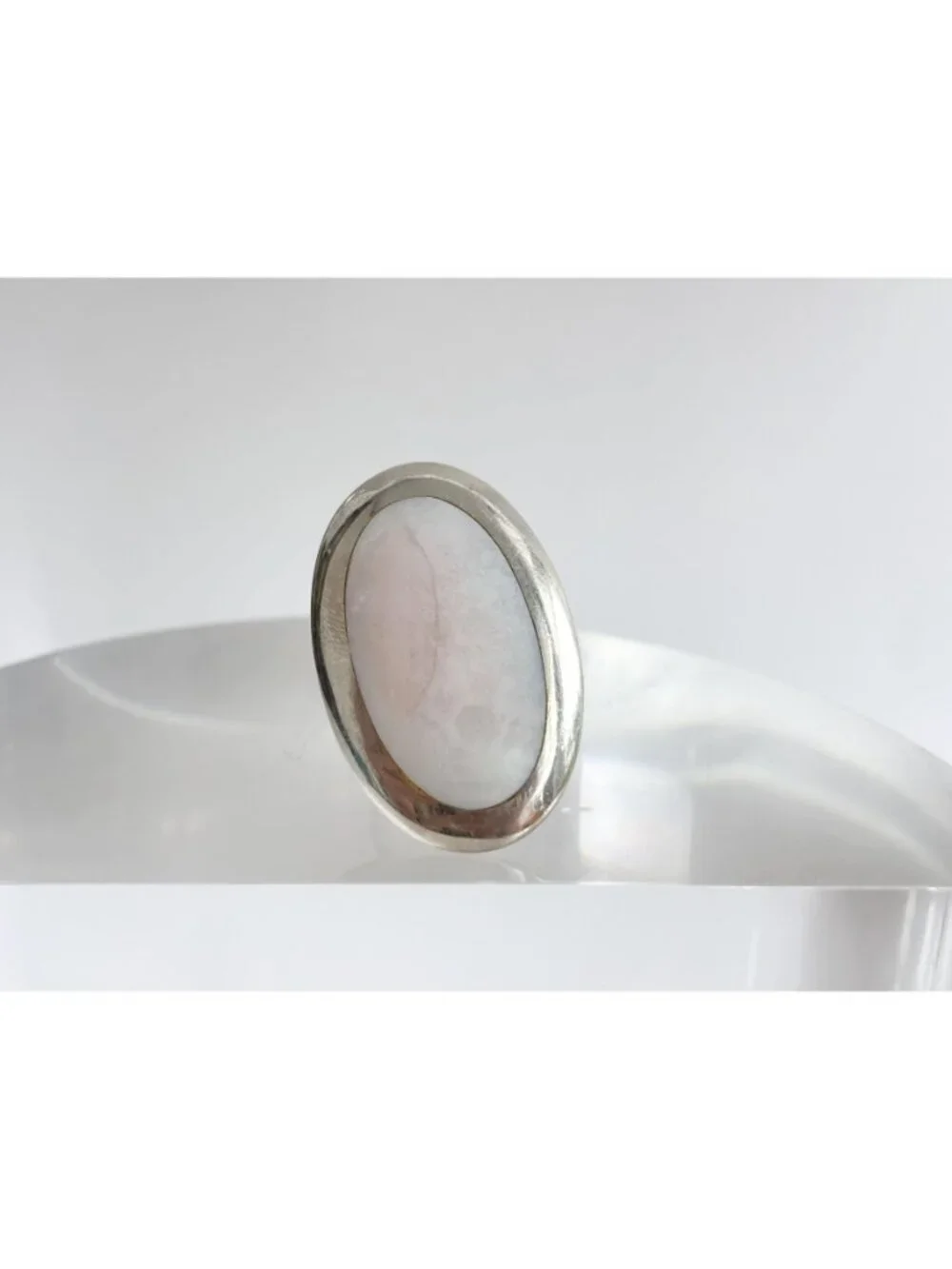 Pink Mother of Pearl Gemstone Minimalist Sterling Silver 925 Vintage Ring - sz 8